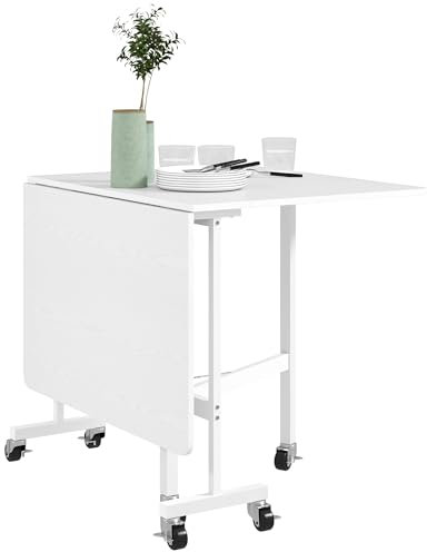 HOMCOM Klappbarer Esstisch für 4-6 Personen Klappbarer Esstisch mit Rädern und klappbaren Flügeln Klappbarer Tisch für Küche und Wohnzimmer 120x80x73 cm Weiß