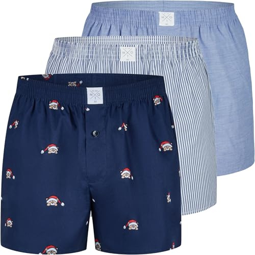 MG-1 Herren 3er Pack Webboxer Weihnachten X-Mas Christmas Motive | Weihnachtliche Motiv-Webboxer für Herren – saisonaler Hingucker für Advent, Weihnachten und als Geschenk.