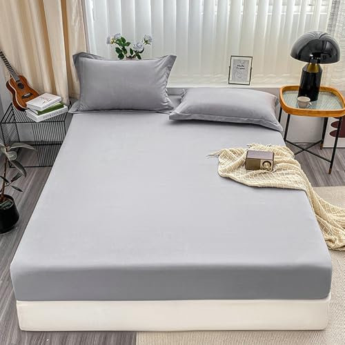 AMDXD 120x200cm Bettlaken Fest, Bettlaken Organizer Einfarbig Hellgrau Faltenresistent und Ausbleichen, Polyester Laken für Bett für alle Jahreszeiten