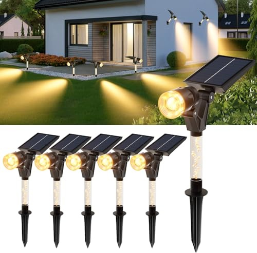 HAMLITE Solar Garden Spot Lights 6 Pack, Solar Lights Outdoor Garden Waterproof, Warm White Outdoor Landscape Spotlights, Auto on/Off Wall Lights for Yard, Pathway, Porch, Pool, Ground