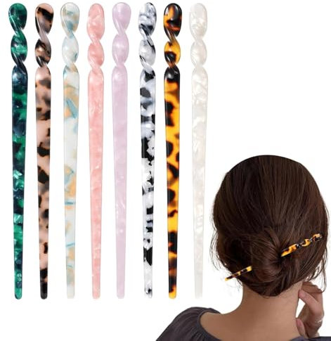 Heasy Hair Chopsticks, 8 Pcs Chinese Hair Pin, Hair Sticks for Women with Thick Long Hair & Vintage Leopard Print, Multicolor, 8 Pcs