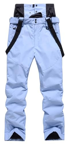 Topassion Skihose Damen Herren,Thermo Snowboardhose,Winterhose Winddicht Softshell Schneehose,Unisex Hiking Skibekleidung,Outdoorhose mit Schultergurt Wasserdicht,Baggy Ski Latzhose(Light Blue,M)