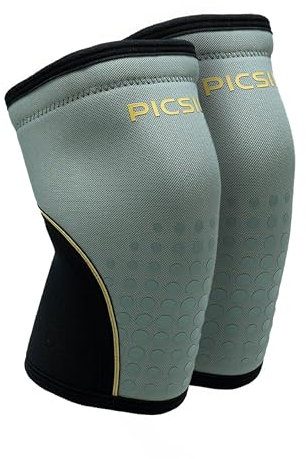 PICSIL - Rodilleras de Neopreno Rígido | Soporte para Crosstraining y Powerlifting | Aprobadas para Competición | Compresión 7/10mm | Antideslizantes | Color Fern | Talla XL 10mm