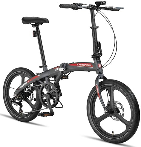 Licorne Bike Phoenix 2D Cross 20 Zoll Aluminium Faltrad Klapprad Scheibenbremse Discbremse Faltfahrrad Herren Damen 7 Gang Kettenschaltung Folding City Bike Alu-Rahmen (Mag Wheels, Anthrazit/Rot)