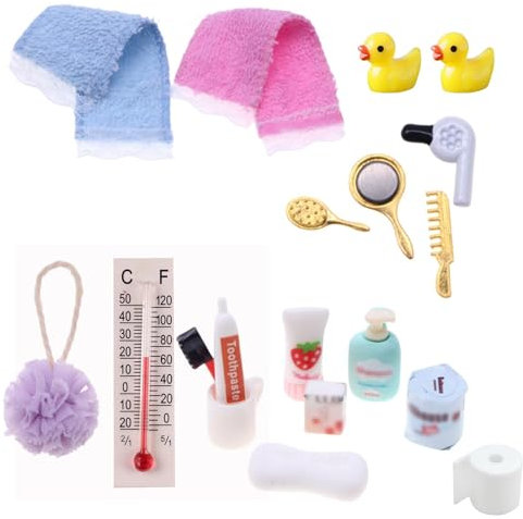 Wichtel Zubehör, Miniatur Wichtelzubehör Bade-Set für Wichteltür Weihnachten Deko und Puppenhaus, Wichtel Wasch Set Badeutensilien mit Mini Zahnpasta Zahnbürste Badeschwamm Ente Klopapier Rollen
