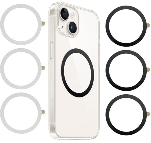 6 Stück Magnet Ring Aufkleber für MagSafe Ring Metallringe Selbstklebend Magnetring für Handyhülle Universal Magnetring Handy Magnetic Phone Sticker Kompatibel mit iPhone Samsung Android Phone Cases