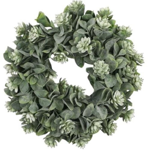 Bhina Künstlicher Eukalyptus Kranz, Kunstpflanze Hängen Kranz, türkranz Frühling Sommer für die Haustür, Türkranz Deko für Hochzeit Party Garten Tür Fenster Wand Kamin, Weiß (35cm)