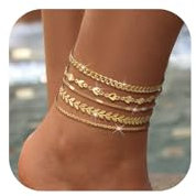 Nelytiya 5 Pcs Bracelet Cheville Femme Acier Inoxydable Or Réglable Empilable Bracelets Set De Cheville Pour Femme 18K Or Imperméable Plage Chaine De Cheville