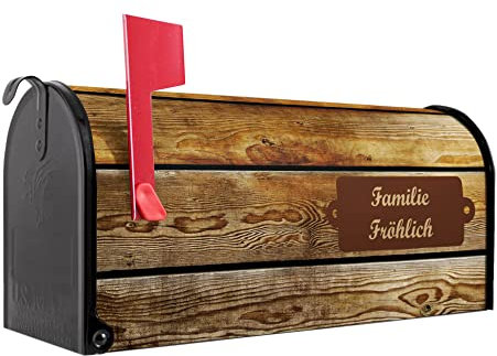banjado® Amerikanischer Briefkasten - US Mailbox/Letterbox mit Motiv Holzbretter 51x22x17cm - Postkasten Stahl aus Amerika – Briefkasten amerikanisch schwarz pulverbeschichtet