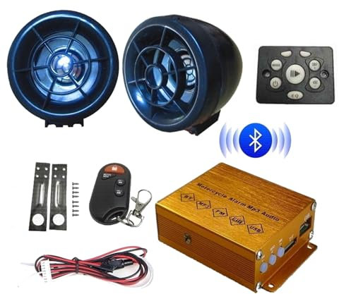 Reproductor MP3 Impermeable para Motocicleta con Altavoces Estéreo Radio FM Bluetooth USB Tarjeta TF De Audio para Moto Scooter,Black