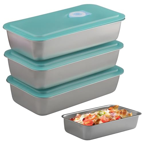 hocadon 4er Set Frischhaltedosen Mit Deckel Klein Eckig Meal Prep Boxen | 20x10,5x4cm Gefrierdosen 304 Edelstahl Bento Boxen für Kühlschrank Restaurant Küche