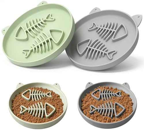 Zonopy Cat Bowl Slow Feeder, 2 PCS Silicone Cat Bowl, Food Bowl Slow Feeder Ideal for Dry and Wet Food, Easy to Clean, Interactive Puzzle Toy for Pets Food Training, Keeps Cats Busy,17cm W*1.65cm H