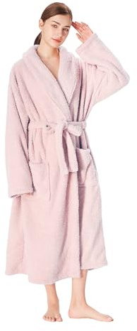 Catalonia Classy Peignoir moelleux pour femme et homme, fluffy sherpa peignoir long, peignoirs de sauna sans capuche, cadeaux chauds pour femmes, rose, L