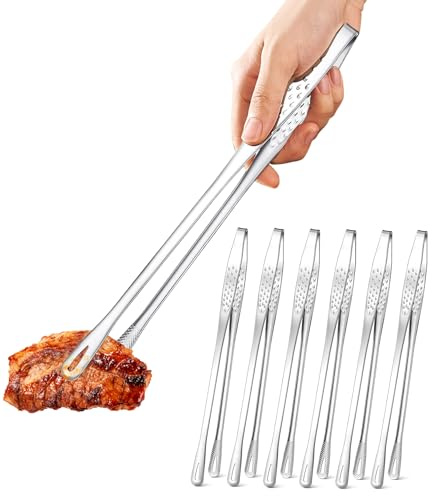 Ugotit 11 Inch Korean BBQ Tongs, 6-Pack Stainless Steel Japanese Yakiniku Barbecue Tweezers – Korean Grill Tongs for Cooking, Frying, Salad, Hot Pot, Kitchen Tweezers Set