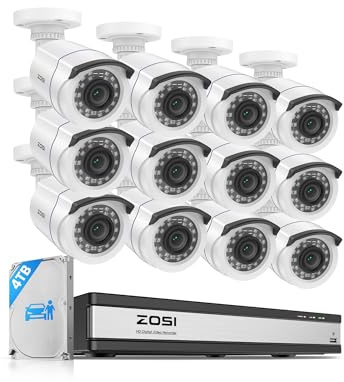 ZOSI 1080P 16CH Überwachungskamera Set Aussen 4TB HDD | Personen- und Fahrzeugerkennung, H.265+ DVR Rekorder, 12er CCTV 2MP Bullet Kameras für Haus- und Geschäftsüberwachung