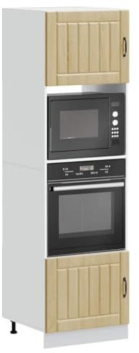 Zeehear Lucca Sonoma - Lot de 2 armoires de cuisine en chêne Sonoma - 60 x 57 x 207 cm - Pieds réglables - Armoire de cuisine pour four, micro-ondes, espace de rangement