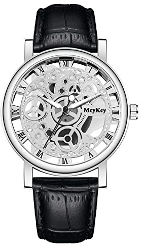 Générique Herren-Armbanduhr, Business, Herren, Quarz, hohl, Imitation, mechanisch, Herrenuhr, Gürtel, pädagogische Armbanduhr, Schwarz, Einheitsgröße