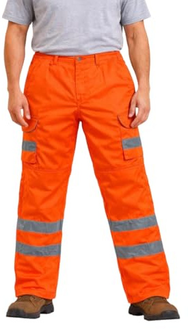 Men’s Hi Vis Work Trousers – High Visibility Reflective Safety Pants, Hi Viz Workwear Cargo Trousers for Construction, Road Work, Warehouse & Outdoor Work