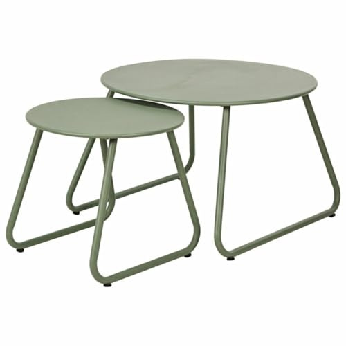 HowHomely Beistelltisch Set 2er Metalltische rund grün Sofatisch Couchtisch klein Wohnzimmertisch modern Loft Design stapelbar