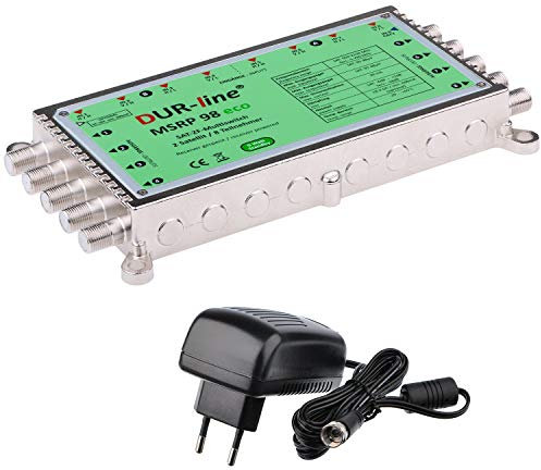 DUR-line MSRP 9/8 eco + Netzteil - Multischalter für 2 Satelliten/8 Teilnehmer - Geringe Stromaufnahme - 0 Watt Standby Multiswitch [Digital, HDTV, FullHD, 4K, UHD]