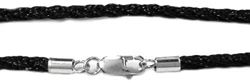 Rhodium On .925 Sterling Silver Black 2mm Silk Cord Necklace 16 Inches with Trigger Spring Ring Clasp