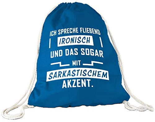 Stoffbeutel Fliessend ironisch/Turnbeutel/Sport-Bag/Gym-Bag/Lustig/Bedruckt mit Spruch/Rucksack/Witzig/Hipster/Blau