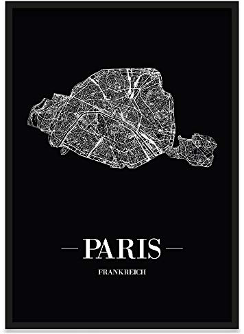 JUNIWORDS Stadtposter, Paris, Wähle eine Größe, 21 x 30 cm, Poster mit Rahmen, Schrift A, Schwarz