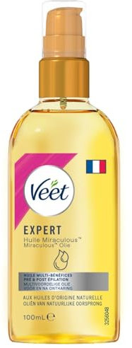Veet - Hydratant Huile Miraculeuse Post Épilation et Pré et Post Rasage - À Base d'Huiles d'Origine Naturelle