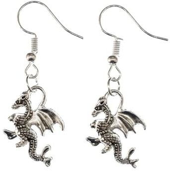 Miniblings Drache 2cm Ohrringe Hänger Fantasy Fabeltier Märchen versilbert | In Berlin von Hand montierter Ohrschmuck, mit Drachen und Metall