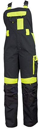 Urgent URG-Y Latzhose Herren reflektierend Arbeitshose Schutz für Maler Stuckateur Monteur Gärtner Mechaniker Cargohose große Taschen leichte Hose Damen Schutzkleidung; schwarz mit gelb; (54)