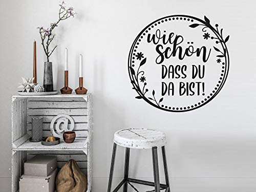 GRAZDesign Wandtattoo Flur Wie schön, dass du da bist mit Kranz, modern, Aufkleber für Eingang, Türaufkleber / 42x40cm / 010 weiss