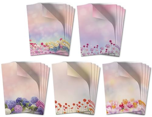50 Blatt Briefpapier (A4) | Blumen Foto Mix (5 x 10 Blatt) | Motivpapier | edles Design Papier | beidseitig bedruckt | 90 g/m²