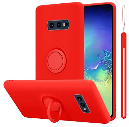 Cadorabo Hülle kompatibel mit Samsung Galaxy S10e Schutzhülle TPU Silikon Case Liquid Design mit Ring Slim Kratzfest Liquidsilikon Microfaser mit Rundumschutz Case Hülle für Galaxy S10e in Rot