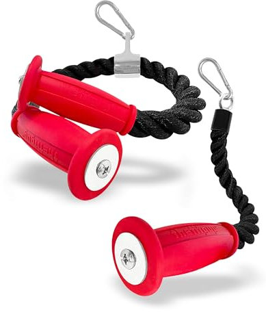 THEFITGUY Ergonomic Grip Tricep Rope Cable Attachments Combo: One 30” Rope & One 16.5” Single Grip Rope, Comfort Non-Slip, Reducing Wrist Pressure & Rubs, Easy to Clean, Gym Pull Machine Accessory
