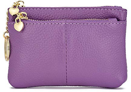 ZOUIQSS Mini Porte Monnaie Cuir pour Femme véritable avec Fermeture éclair,Porte-clés et Porte-Cartes Portefeuille(Lavande)