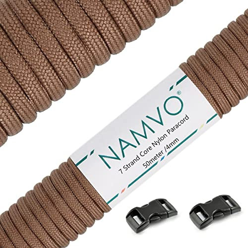 Namvo 550 Paracord 7 Strand Parachute Cord, Mil Spec Type III 50 Meter Tent Guide Rope Survival Parachute Lanyard Cord for Outdoor Camping Crafting Keychains Khaki