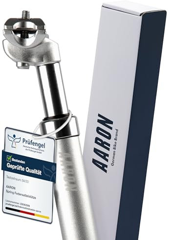 AARON - Asta per sella da bicicletta sospesa a molla - alluminio - per bici elettrica/MTB/VTC/bici da città/Altro - argento - diametro 30,9 mm/lunghezza 350 mm