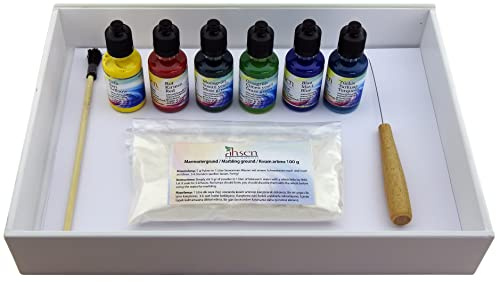 Easy Marmorierset A4 6 Farben Marmorierset (11 teilig) | Ebru-Marmorierungsset | Kolay Ebru Seti | Simple marbling set