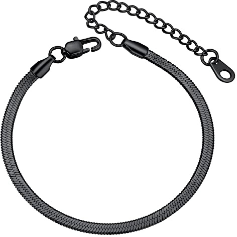 ChainsHouse Braccialetto Classica Catena Piatta a Serpente Bracciale da Donna Bracciale a Catena Moda Lama Stile Minimalista Lunghezza Regolabile Argento/Nero/Oro/Oro Rosa