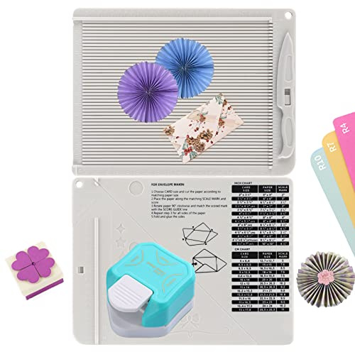 2Pcs/Set Score Board Multi-Purpose Scoring Board Envelope Maker with Bone Folder and 3 in 1 Corner Rounder Paper Punch for Card Making and DIY Projects
