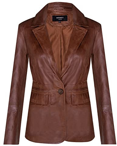 Infinity Leather Giacca Classica da Donna Abbronzatura in Vera Pelle con un Bottone