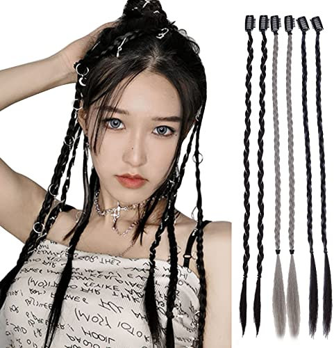 NICENEEDED 19-Zoll-Zopf-Haarverlängerungsclips, 6-Teiliges Set, Lange Zöpfe Front Side Bang Clip In Haarverlängerungen, Natürliches, Weiches, Synthetisches Haarteil Für Den Täglichen Gebrauch von