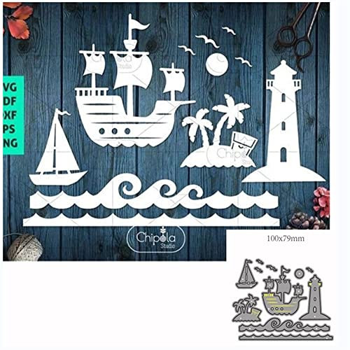 Sea View Stanzformen Segeln Meer Wellen Leuchtturm Möwe Stanzschablonen Prägepapier Stanzformen für DIY Scrapbooking Album Kunst Handwerk Dekoration Fotostempel