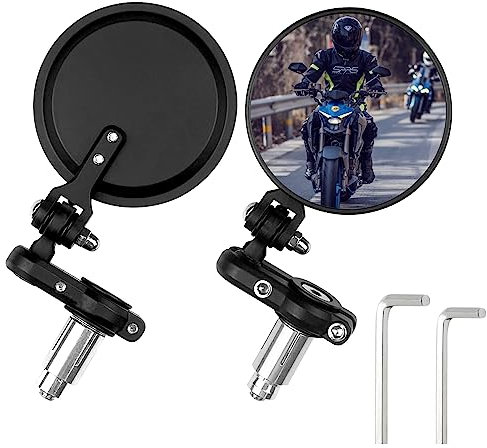 Fousenuk Universal Motorrad Spiegel Set, Drehbarer Motorrad Rückspiegel mit Innensechskant, Runder Motorradspiegel, Faltbarer Lenkerendenspiegel Kompatibel mit Scooter, E-Bike, ATV, Moped