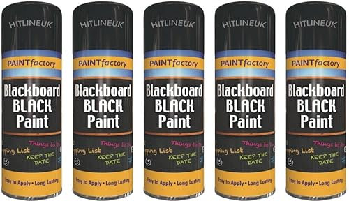 HitlineUK 5 x Blackboard Spray Paint Black, 400ml Non-Reflecting Matt Finish Creates, Renew and Smooth Look, Chalkboard Paint Spray designed Fast-Drying Formulation