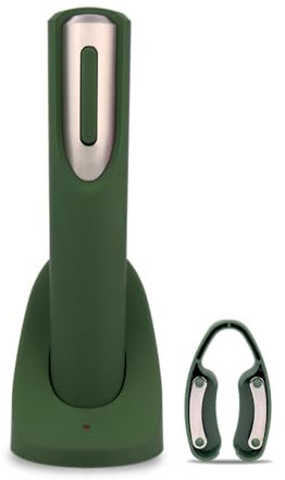 Rechargeable Electric Wine Bottle Opener - Charging Base and Foil Cutter Included with Automatic Wine Opener - Electric Corkscrew for Easy Cork Removal - Best Gift for Wine Lover (Green & Silver)