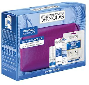 Dermolab - Beauty Box Anti-Età con Gel Contorno Occhi Antiage 15 ml, con Acido Ialuronico, Minimizza Borse e Occhiaie, e Patch Contorno Occhi e Labbra, Effetto Levigante e Rimpolpante, con Pochette