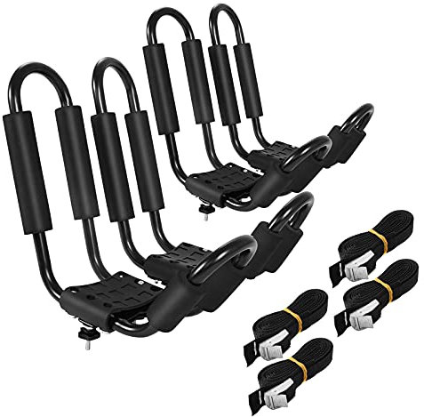 GYMAX Kajakträger Set, Kajakständer mit 4 Allzweckgurte, Autodachträger, U-förmiger Surfbrettträger, Bootsträger für Kajak, Skier, Surfbretter, Kanus & Roller