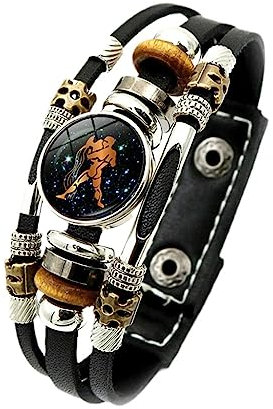12 Sternzeichen-Armbänder – Leuchtende 12 Sternbild-Armbänder Für Damen, Modische Sternzeichen-Charms, Krebs, Zwillinge, Löwe, Schwarzes Lederarmband, Geburtstagsgeschenke, Wassermann, 17,5/20 Cm