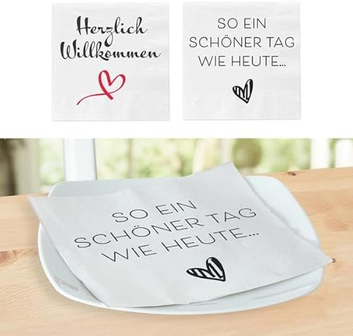 KAMACA Servietten Papierservietten Spruch „Herzlich Willkommen und „So ein schöner Tag wie heute.. stillvolle Tischdeko Feier Fest Weihnachten (80 Servietten Willkommen + So ein schöner Tag)